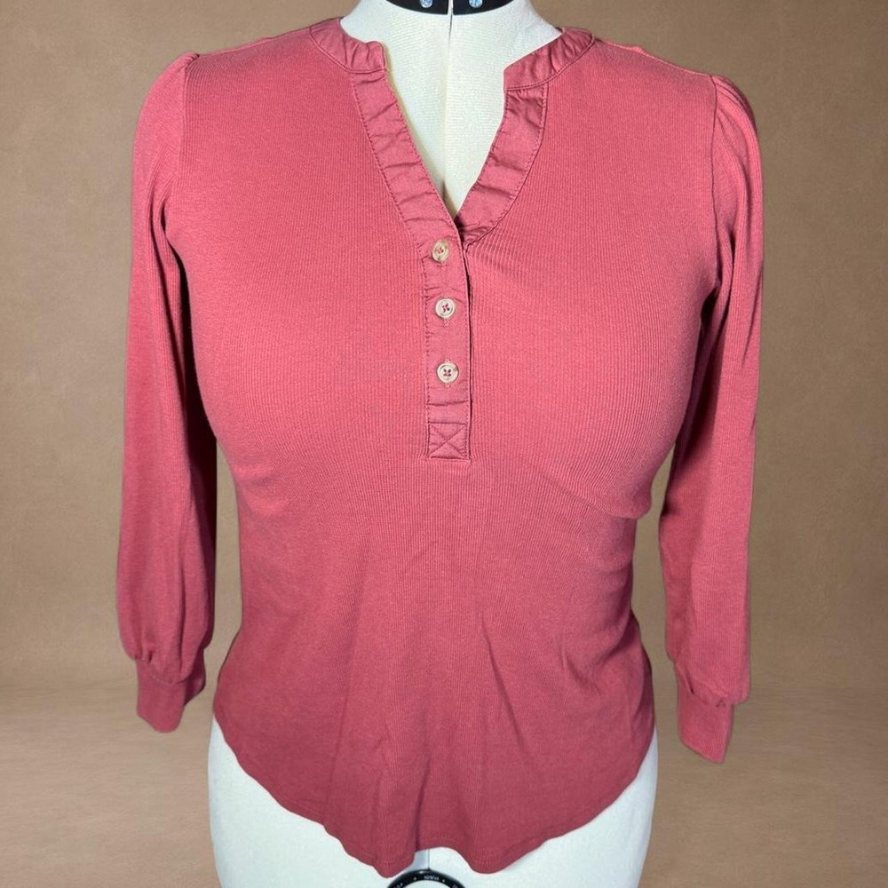 Burgundy Henley Top Neck Long Sleeve Y2K S